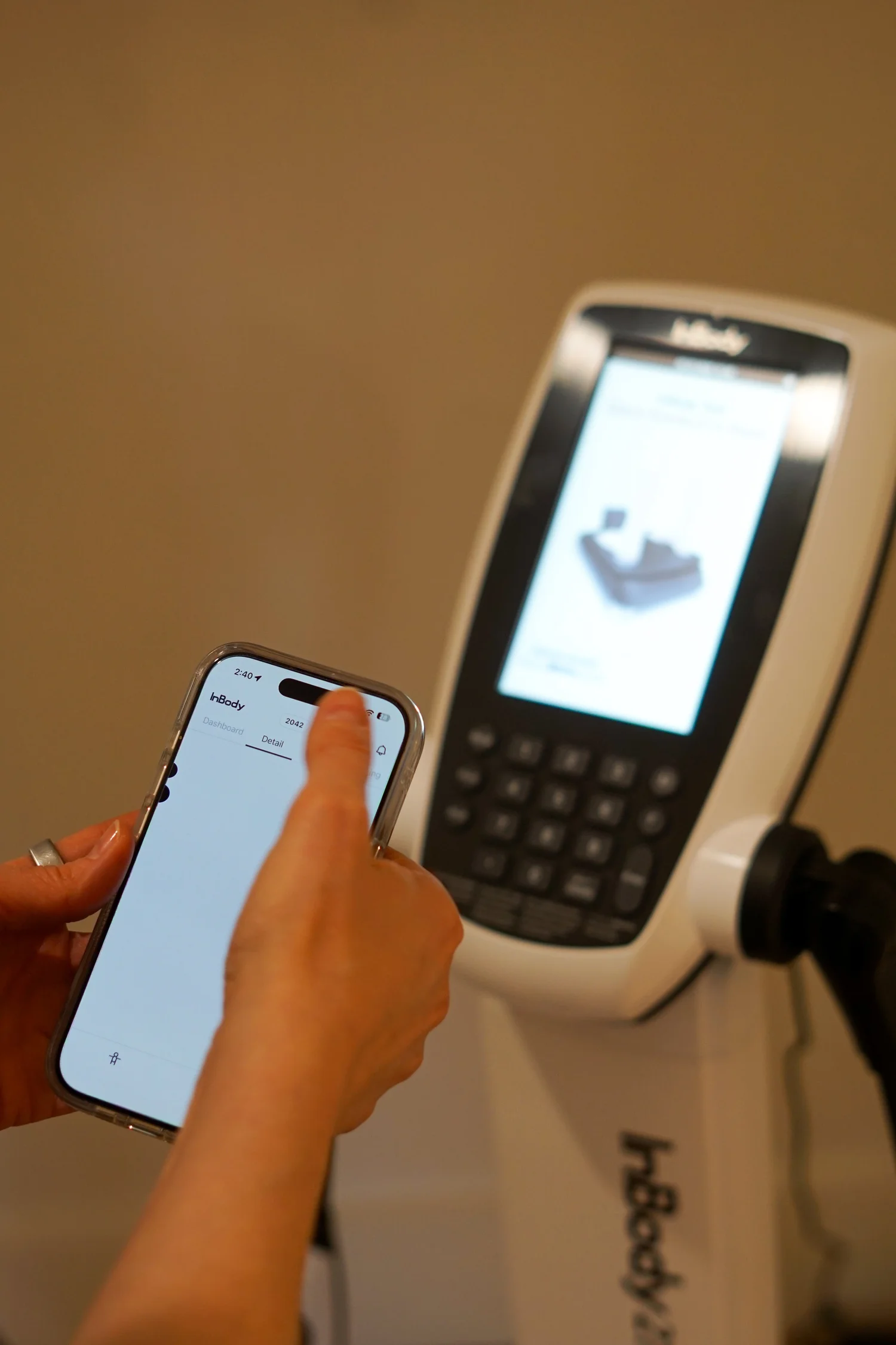InBody body composition scan setup.