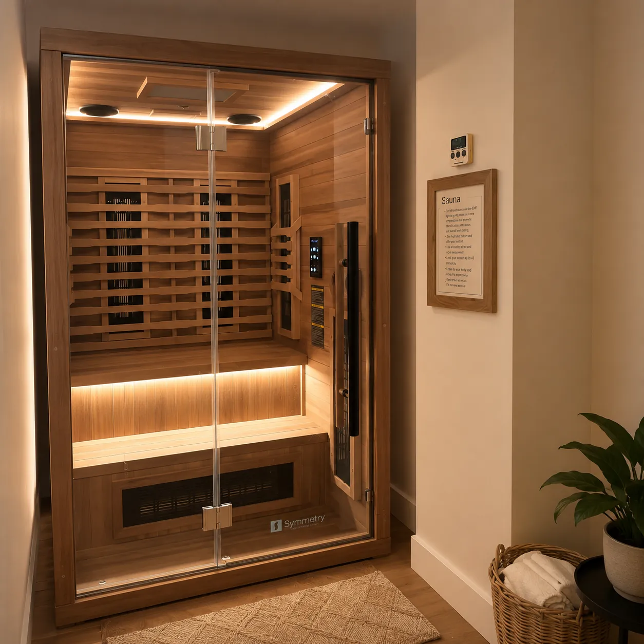 Infrared sauna in a calm corner at Great Falls Movement Center.